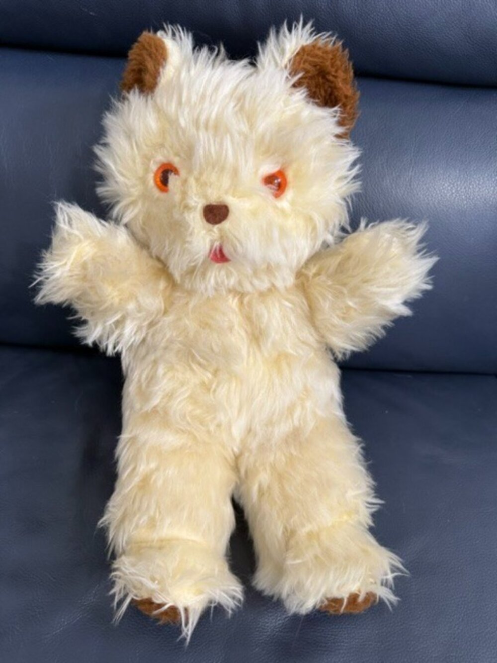 Vintage 60s Mary Meyer Plush Toy Cream Teddy Bear Plush Orange Eyes 17 Inch SEE